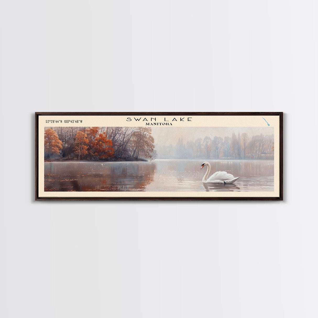 Swan Lake Panoramic Wall Art, Framed Canvas Print, Lake House Decor, Travel Poster, Scenic Lake Painting, Living Room Decor