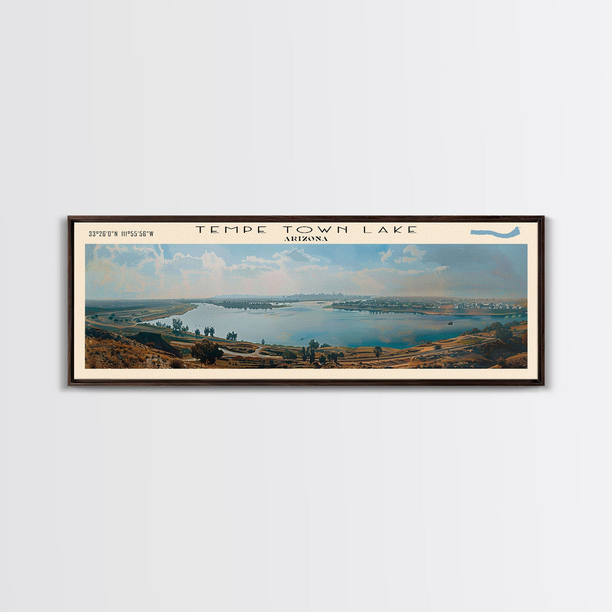 Tempe Town Lake Arizona Panoramic Wall Art, Framed Canvas Print, Lake House Decor, Travel Poster, Scenic Lake Scene, Living Room Decor, Bedroom Art