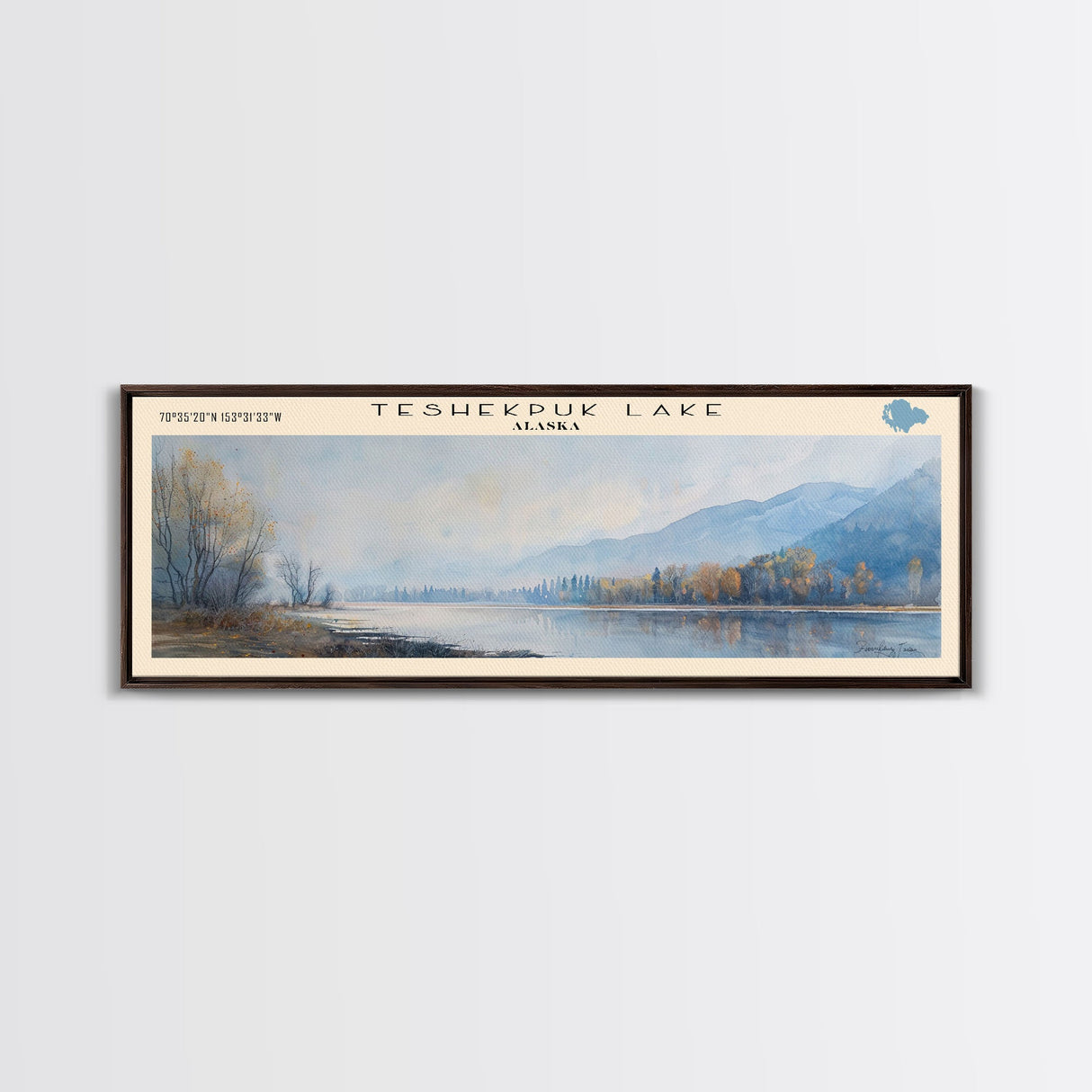 Tuklomarak Lake Panoramic Wall Art, Framed Canvas Print, Lake House Decor, Travel Poster, Serene Landscape, Living Room Decor