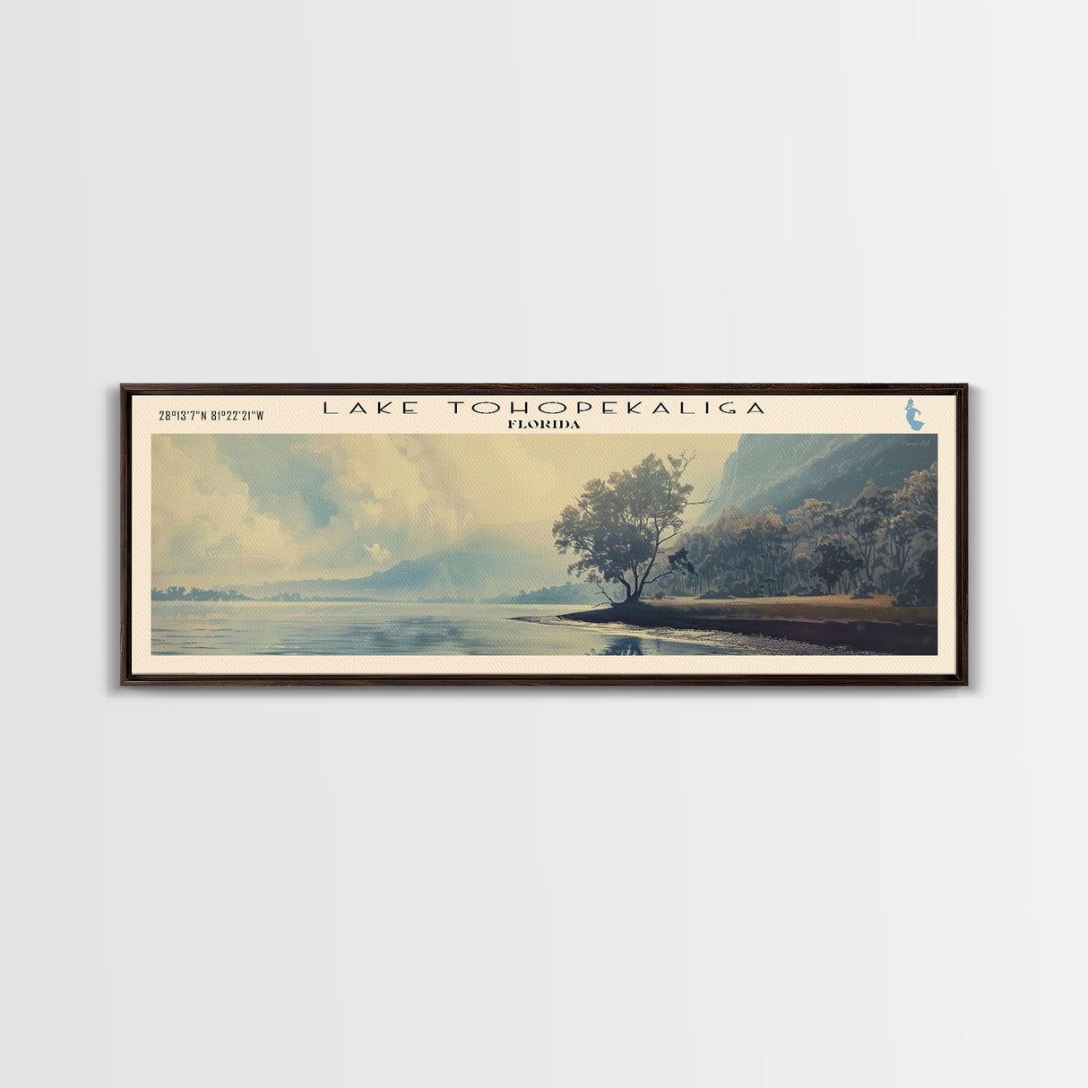 Tohopekaliga Panoramic Wall Art, Framed Canvas Print, Lake House Decor, Travel Poster, Scenic Lake Scene, Bedroom Art