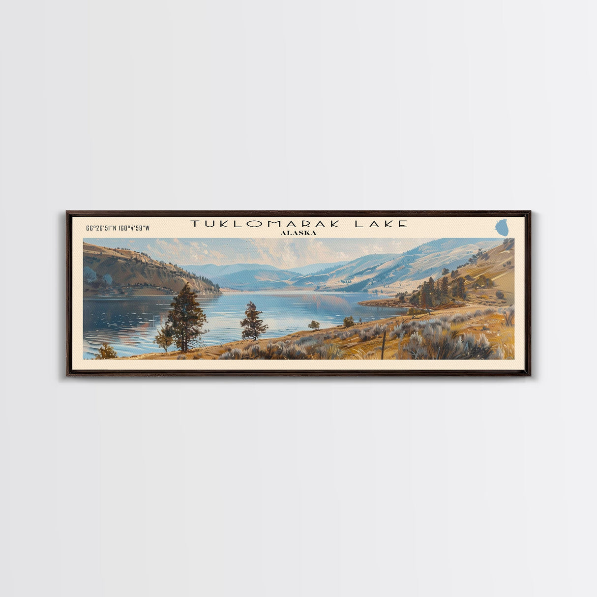 Tuklomarak Lake Panoramic Wall Art, Framed Canvas Print, Lake House Decor, Travel Poster, Serene Landscape, Living Room Decor