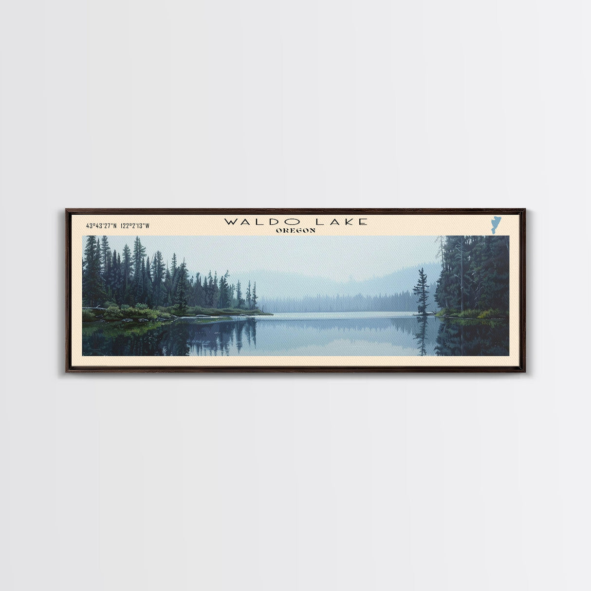 Waldo Lake Oregon Panoramic Wall Art, Framed Canvas Print, Lake House Decor, Travel Poster, Beautiful Lake Scene, Living Room Art