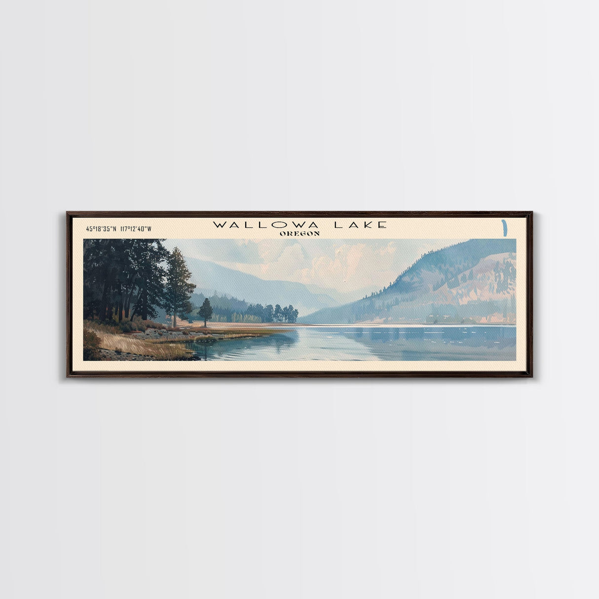 Wallowa Lake Oregon Panoramic Wall Art, Framed Canvas Print, Lake House Decor, Travel Poster, Serene Landscape, Home Art