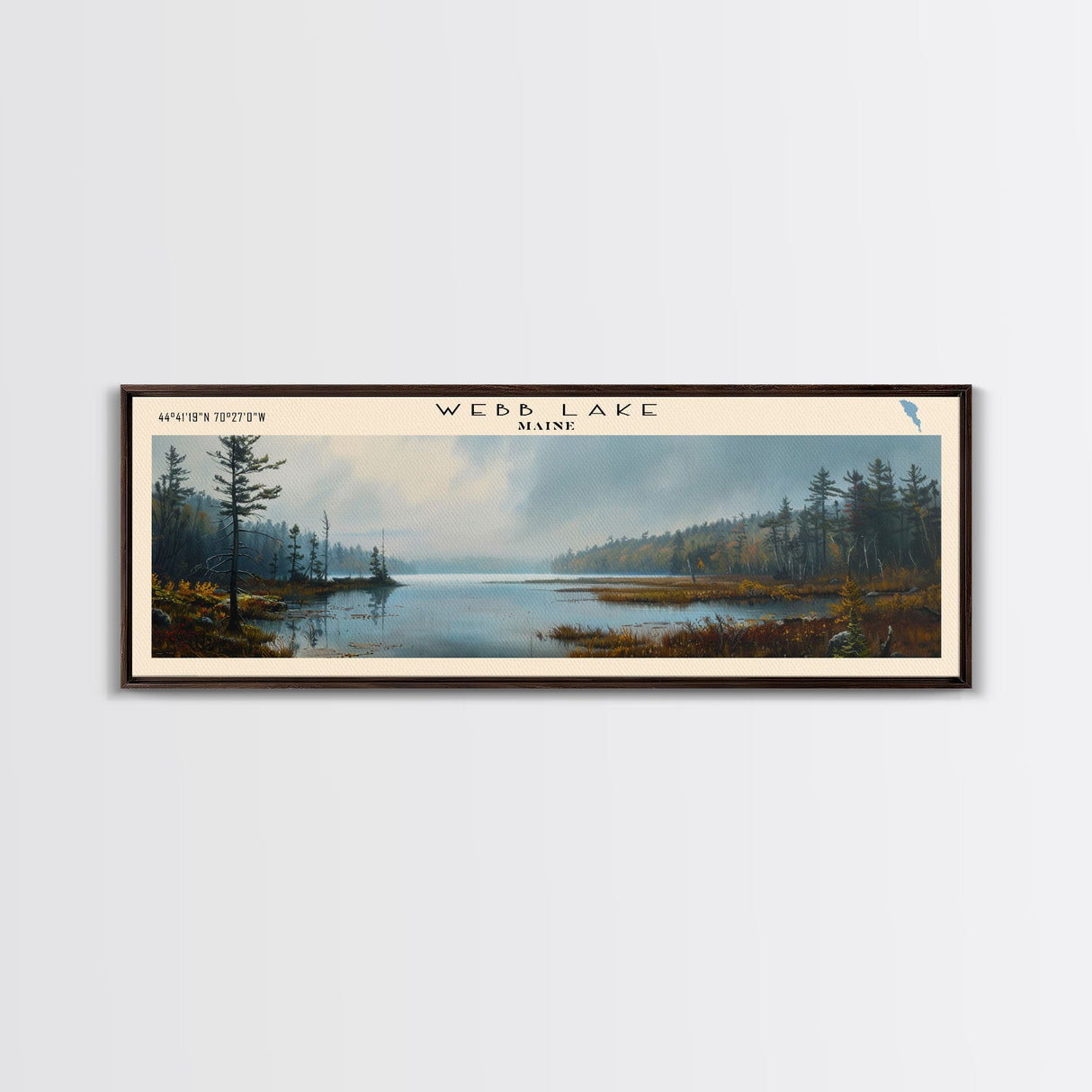 Winnisquam Lake New Hampshire Panoramic Wall Art, Framed Canvas Print, Lake House Decor, Travel Poster, Beautiful Lake Scene, Living Room Art