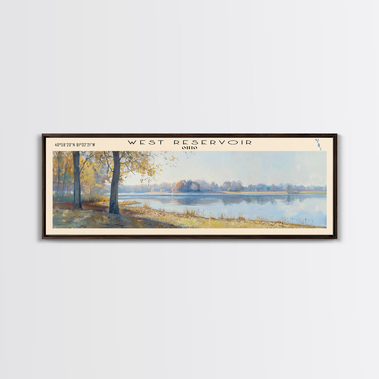 Yathkyed Lake Panoramic Wall Art, Framed Canvas Print, Lake House Decor, Travel Poster, Serene Landscape, Home Art