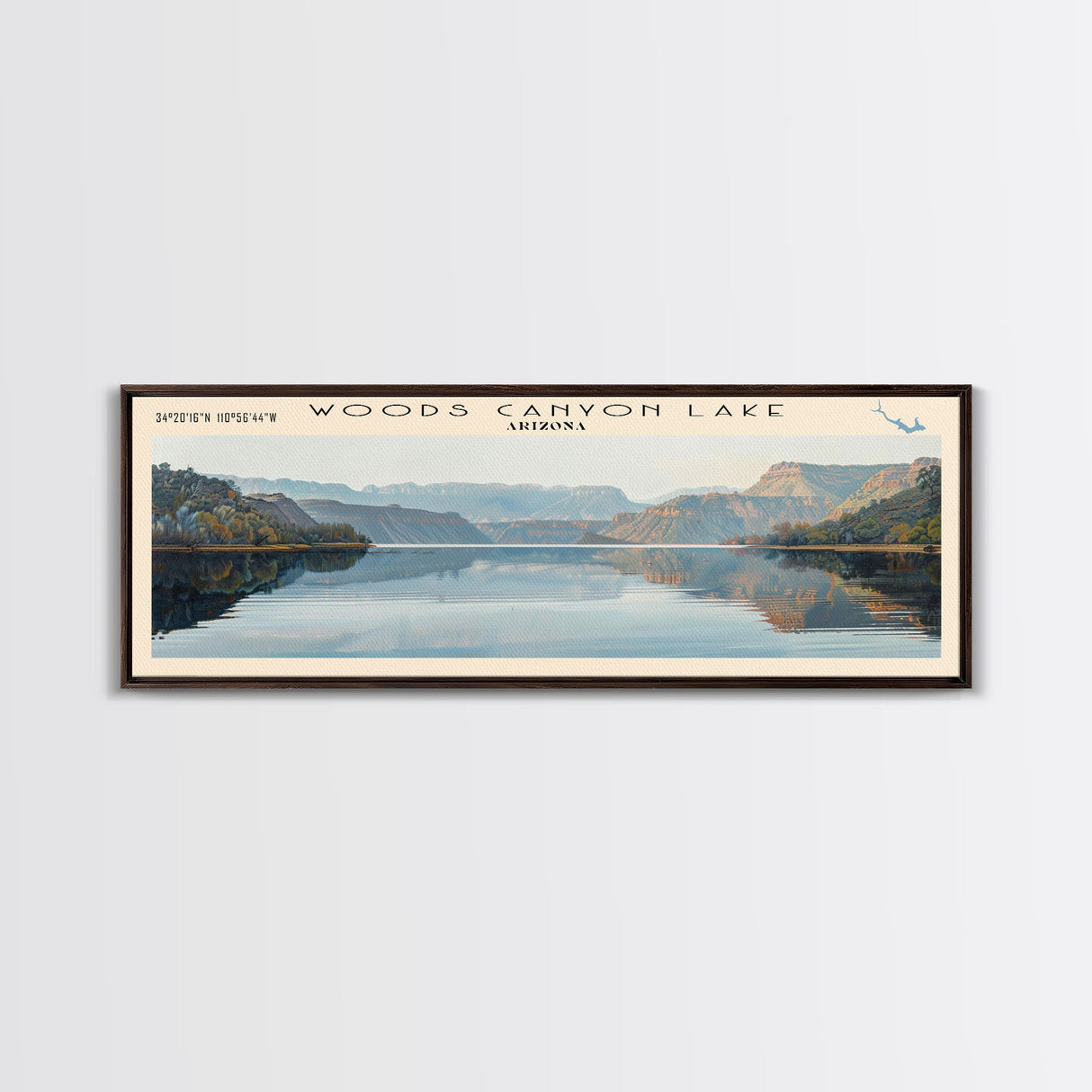 Woods Canyon Lake Arizona Panoramic Wall Art, Framed Canvas Print, Lake House Decor, Travel Poster, Serene Landscape, Home Art