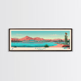 Alamo Lake Arizona Framed Canvas Print, Panoramic Travel Poster, Midcentury Modern Wall Art, Pop Art, Scenic Bedroom Art