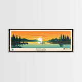 Basin Lake Saskatchewan Framed Canvas Print, Panoramic Wall Art, Midcentury Modern Lake House Decor, Pop Art, Travel Poster, Scenic Living Room Art