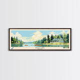 Bass Lake Indiana Framed Canvas Print, Panoramic Travel Poster, Midcentury Modern Wall Art, Pop Art, Nature Bedroom Decor, Lake House Art, Scenic Lake House