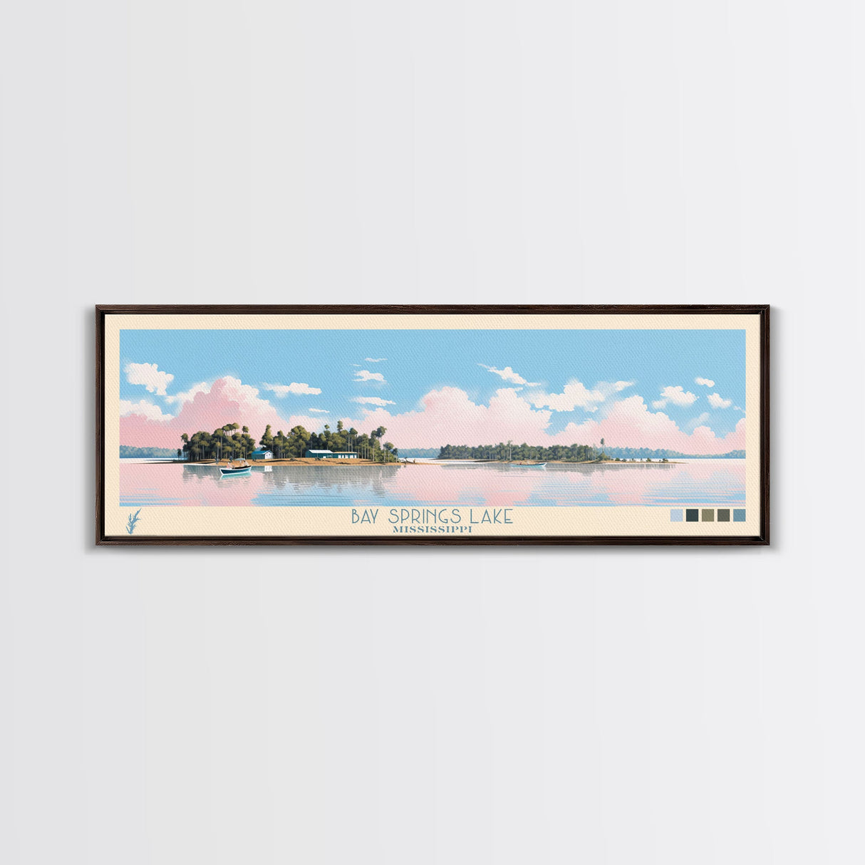 Bay Springs Lake Mississippi Framed Canvas Print, Panoramic Wall Art, Midcentury Modern, Pop Art, Travel Poster, Scenic Living Room Decor, Bedroom Art