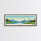 Becharof Lake Alaska Framed Canvas Print, Panoramic Travel Poster, Midcentury Modern Wall Art, Pop Art, Nature Bedroom Art, Living Room Decor