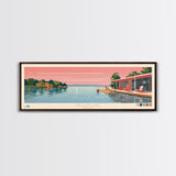 Dallas Lake Indiana Framed Canvas Print, Midcentury Modern Panoramic Wall Art, Bedroom Decor, Pop Art, Travel Poster Art, Scenic Nature Painting