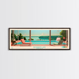 DeQueen Lake Arkansas Framed Canvas Print, Midcentury Modern Panoramic Wall Art, Living Room Decor, Pop Art, Travel Poster Art, Scenic Nature Painting