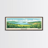 Devils Lake North Dakota Framed Canvas Print, Midcentury Modern Panoramic Wall Art, Living Room Decor, Pop Art, Travel Poster Art, Scenic Nature Painting