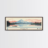 Diamond Lake Oregon Framed Canvas Print, Midcentury Modern Panoramic Wall Art, Bedroom Decor, Pop Art, Travel Poster Art, Scenic Nature Painting