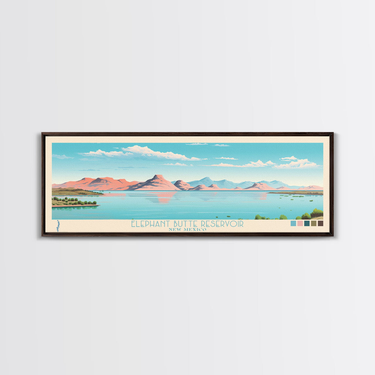 Elephant Butte Reservoir New Mexico Framed Canvas Print, Panoramic Wall Art, Midcentury Modern, Pop Art, Living Room Decor, Travel Poster, Lake Art