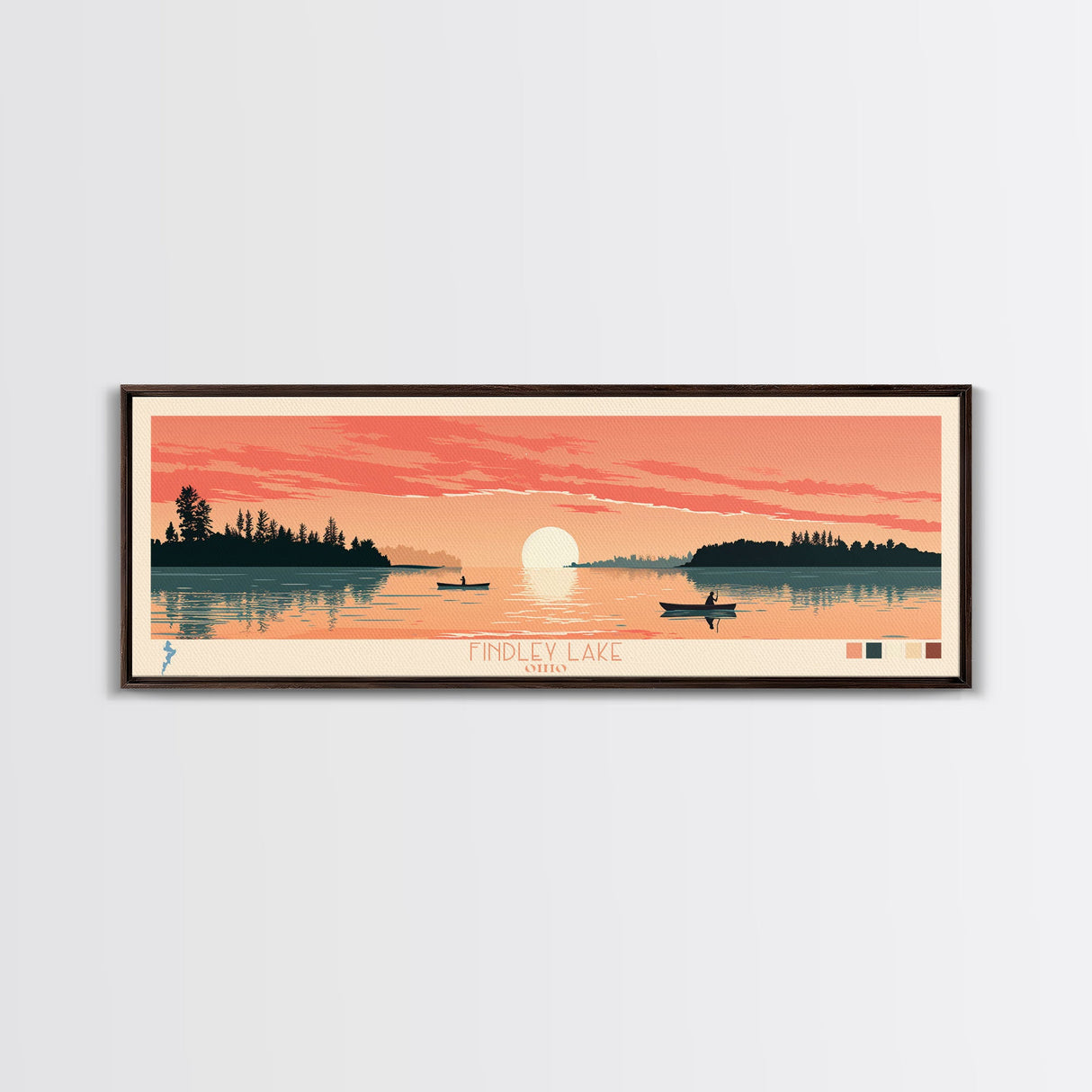 Findley Lake Ohio Framed Canvas Print, Panoramic Wall Art, Midcentury Modern, Pop Art, Bedroom Decor, Travel Poster, Nature Art, Artistic Decor