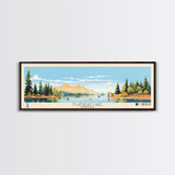 Flathead Lake Montana Framed Canvas Print, Panoramic Wall Art, Midcentury Modern, Pop Art, Bedroom Decor, Travel Poster, Nature Painting, Artistic Decor