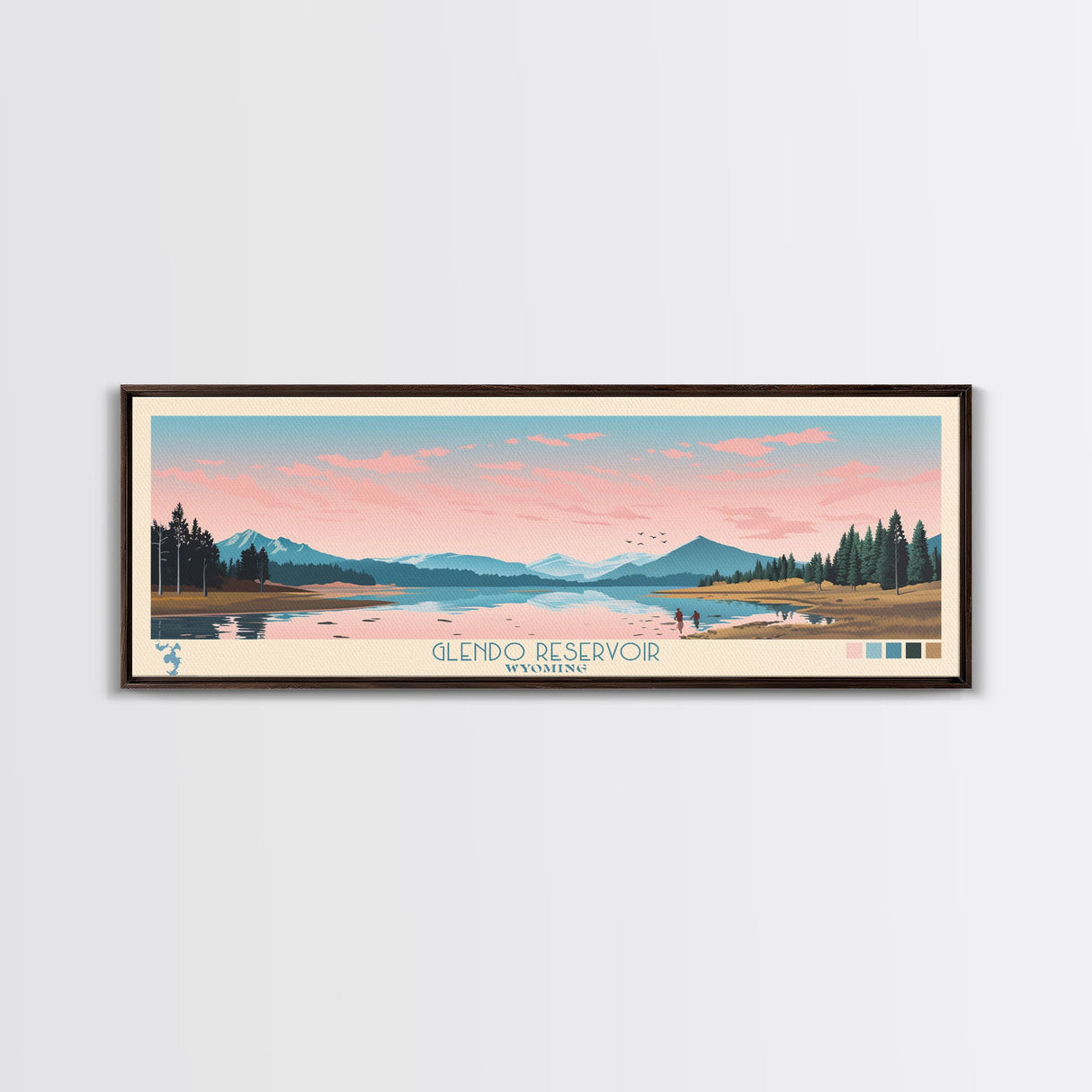 Glendo Reservoir Wyoming Framed Canvas Print, Panoramic Art, Midcentury Modern, Pop Art, Bedroom Decor, Travel Poster, Nature Painting, Home Decor