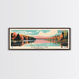 Gouldsboro Lake Pennsylvania Framed Canvas Print, Panoramic Wall Art, Midcentury Modern, Pop Art, Living Room Wall Art, Travel Poster, Nature Painting, Home Decor