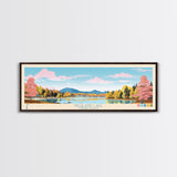 Highland Lake Connecticut Framed Canvas Print, Panoramic Art, Midcentury Modern, Pop Art, Lake House Decor, Travel Poster, Living Room Art