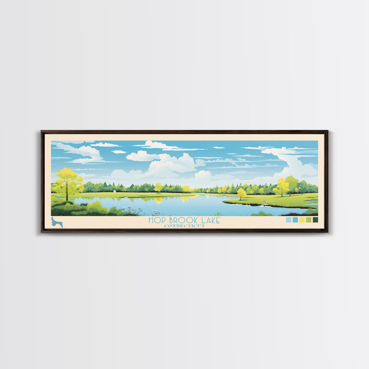 Hop Brook Lake Connecticut Framed Canvas Print, Panoramic Art, Midcentury Modern, Pop Art, Living Room Decor, Travel Poster, Artistic Decor