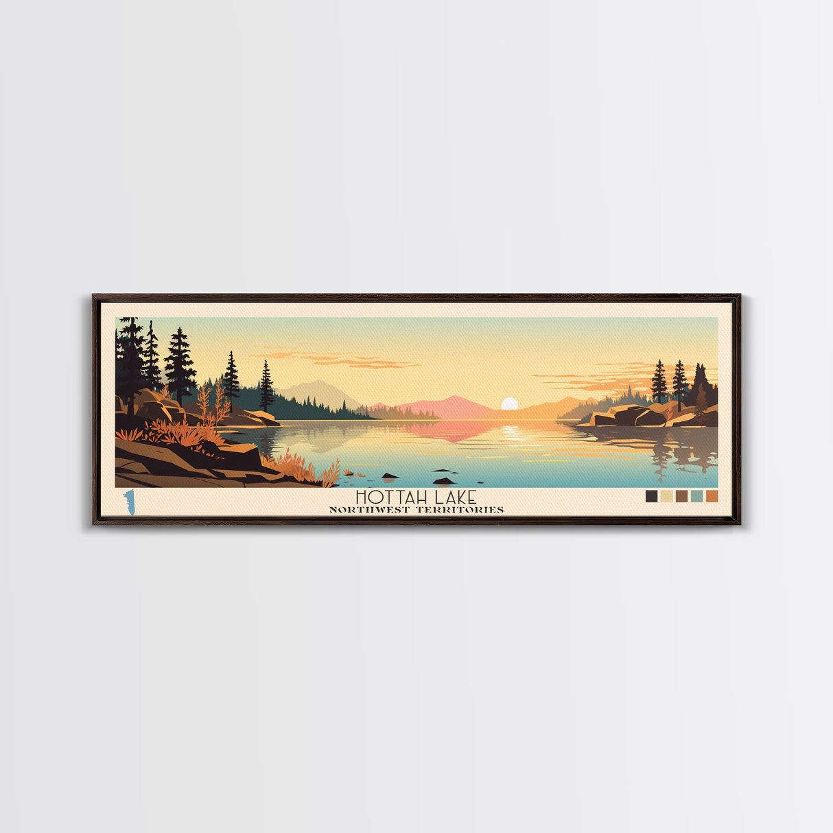 Hottah Lake Northwest Territories Framed Canvas Print, Panoramic Wall Art, Midcentury Modern, Pop Art, Bedroom Decor, Travel Poster, Home Decor