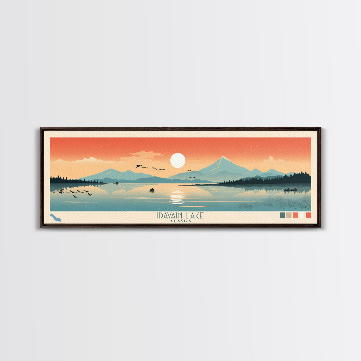 Idavain Lake Alaska Framed Canvas Print, Panoramic Wall Art, Midcentury Modern, Pop Art, Bedroom Decor, Travel Poster, Nature Art