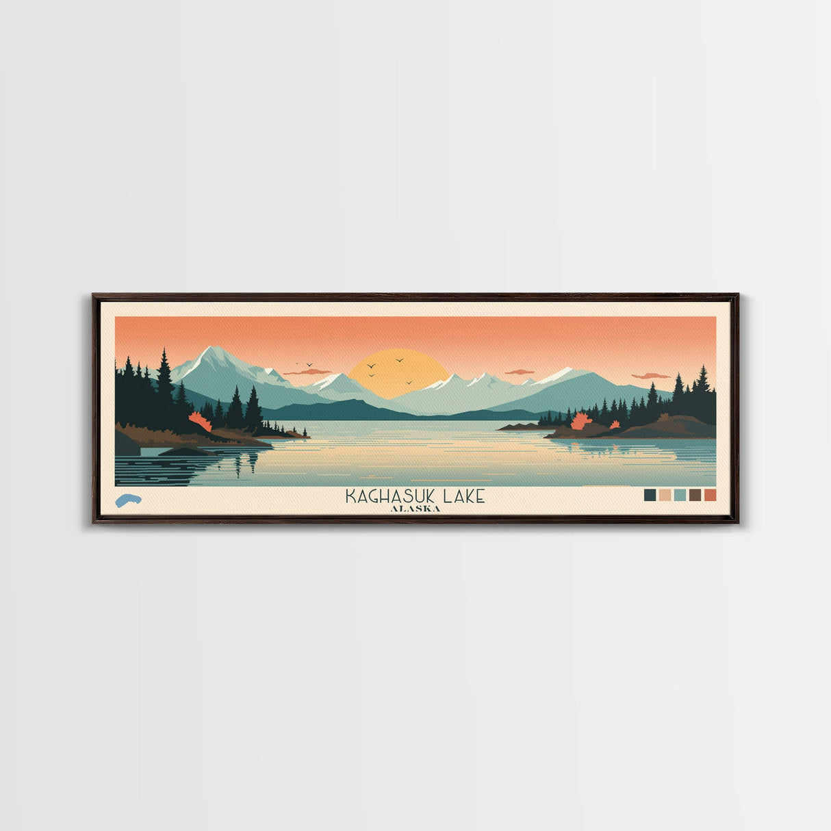 Kaghasuk Lake Alaska Framed Canvas Print, Panoramic Wall Art, Midcentury Modern, Pop Art, Bedroom Art, Travel Poster, Home Decor