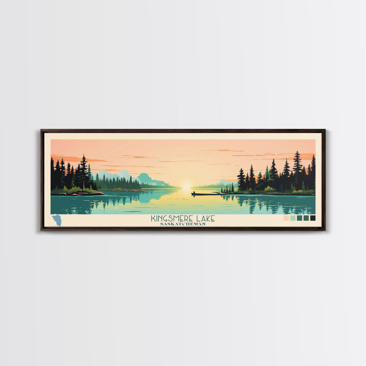 Kingsmere Lake Saskatchewan Framed Canvas Print, Panoramic Wall Art, Midcentury Modern, Pop Art, Bedroom Art, Travel Poster, Home Decor