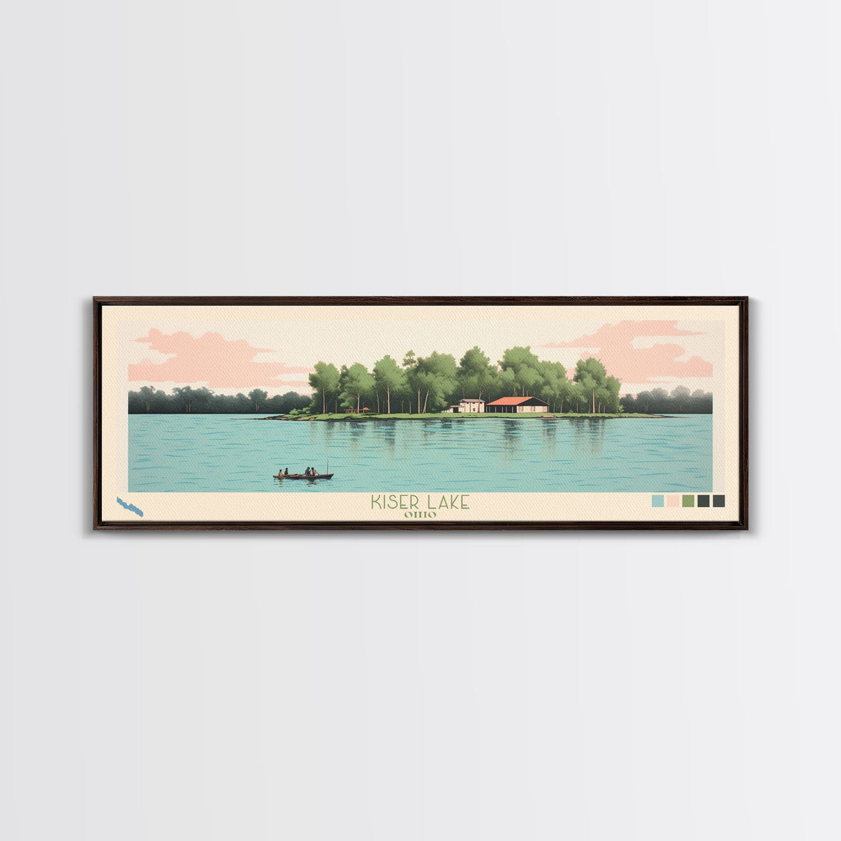 Kiser Lake Ohio Framed Canvas Print, Panoramic Art, Midcentury Modern, Pop Art, Living Room Wall Art, Travel Poster, Lake House Decor