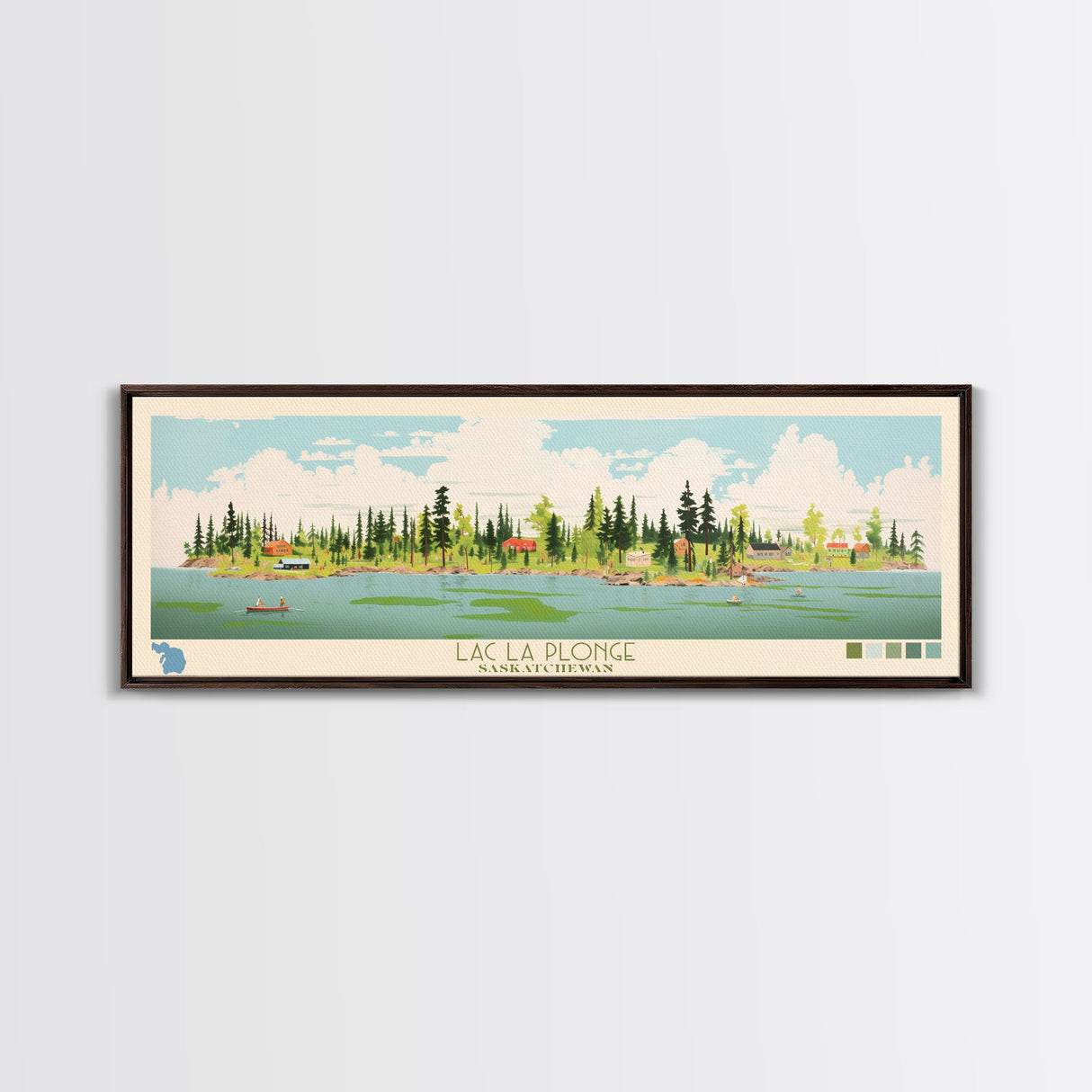 Lac La Plonge Saskatchewan Framed Canvas Print, Panoramic Wall Art, Midcentury Modern, Pop Art, Bedroom Art, Travel Poster, Living Room Decor