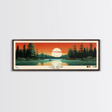 Lake Abitibi Ontario Framed Canvas Print, Panoramic Art, Midcentury Modern, Pop Art, Living Room Wall Art, Travel Poster, Lake House Decor