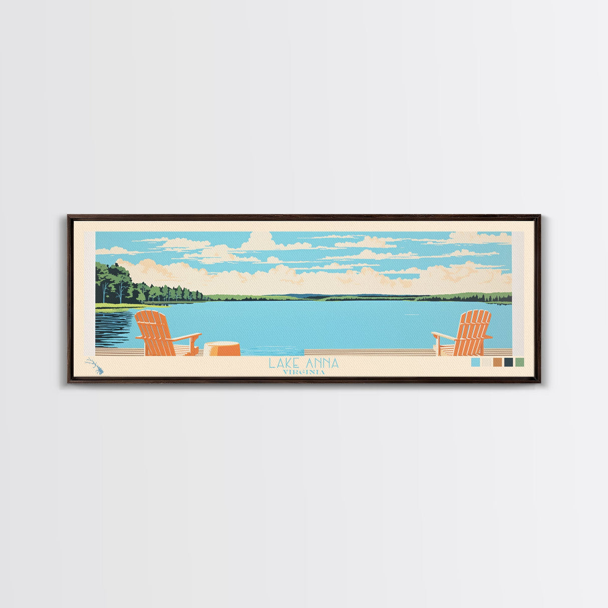 Lake Anna Virginia Framed Canvas Print, Panoramic Wall Art, Midcentury Modern, Pop Art, Bedroom Decor, Travel Poster, Living Room Art