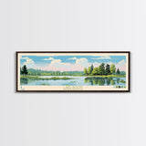 Lake Boon Massachusetts Framed Canvas Print, Panoramic Art, Midcentury Modern, Pop Art, Living Room Wall Art, Travel Poster, Lake House Decor