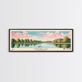 Lake Burntside Framed Canvas Print, Panoramic Art, Midcentury Modern, Pop Art, Living Room Wall Art, Travel Poster, Lake House Decor