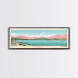 Lake Cachuma California Framed Canvas Print, Panoramic Art, Midcentury Modern, Pop Art, Living Room Wall Art, Travel Poster, Lake House Decor