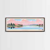 Lake Carnegie New Jersey Framed Canvas Print, Panoramic Wall Art, Midcentury Modern, Pop Art, Bedroom Decor, Travel Poster, Living Room Art