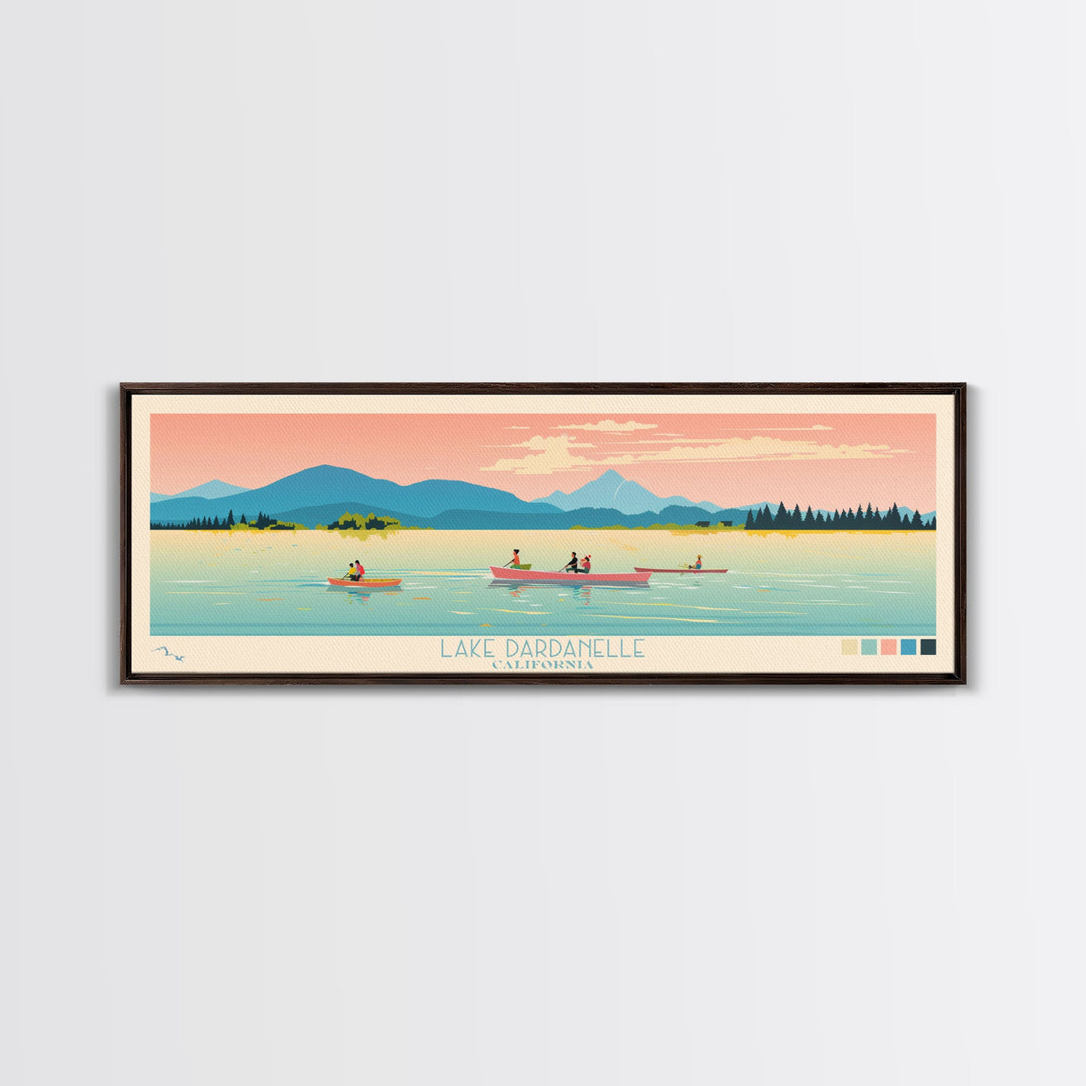 Lake Dardanelle California Framed Canvas Print, Panoramic Art, Midcentury Modern, Pop Art, Living Room Wall Art, Travel Poster, Lake House Decor