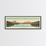 Lake Dunmore Vermont Framed Canvas Print, Panoramic Art, Midcentury Modern, Pop Art, Living Room Wall Art, Travel Poster, Lake House Decor