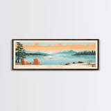 Lake Fontana North Carolina Framed Canvas Print, Panoramic Art, Midcentury Modern, Pop Art, Living Room Wall Art, Travel Poster, Lake House Decor