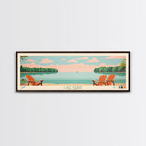 Lake Gerar Delaware Framed Canvas Print, Panoramic Wall Art, Midcentury Modern, Pop Art, Bedroom Decor, Travel Poster, Living Room Art