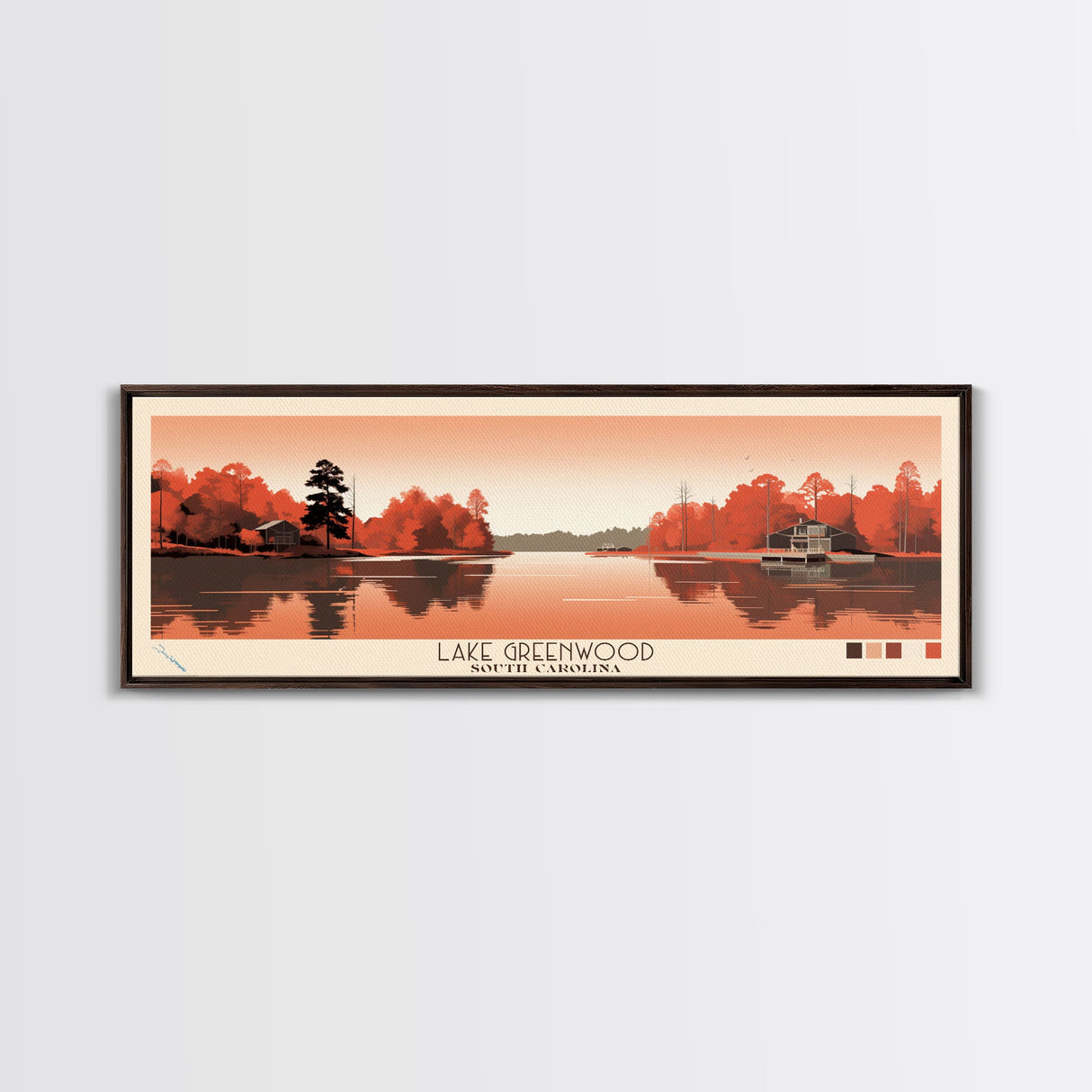 Lake Greenwood South Carolina Framed Canvas Print, Panoramic Wall Art, Midcentury Modern, Pop Art, Bedroom Decor, Travel Poster, Living Room Art