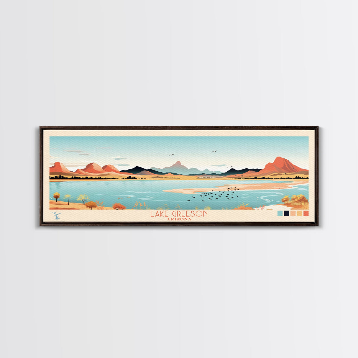 Lake Greeson Arizona Framed Canvas Print, Panoramic Wall Art, Midcentury Modern, Pop Art, Living Room Decor, Travel Poster, Bedroom Art