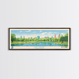 Lake Harriet Minneapolis Framed Canvas Print, Panoramic Wall Art, Midcentury Modern, Pop Art, Lake House Decor, Travel Poster, Living Room Art