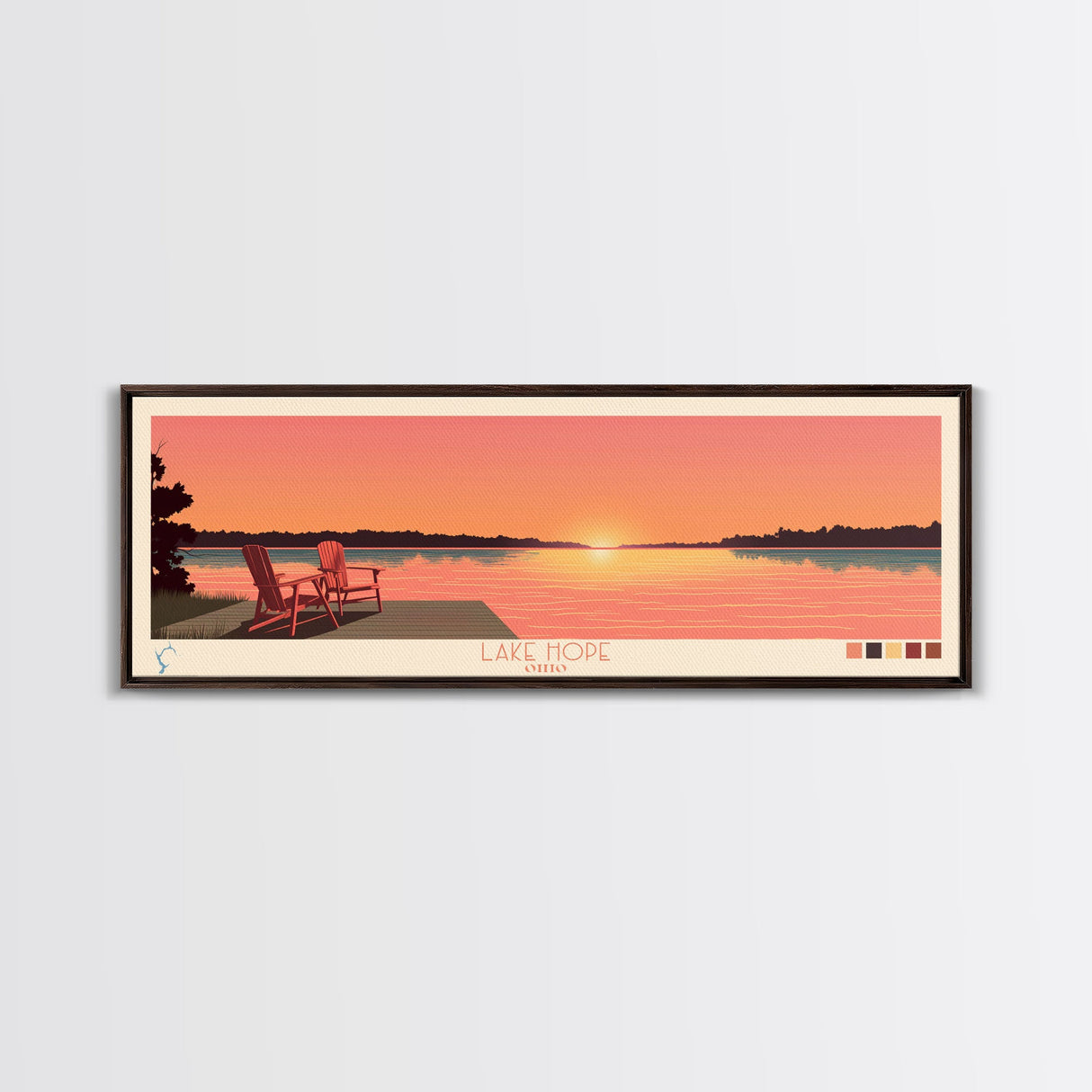 Lake Hope Ohio Framed Canvas Print, Panoramic Wall Art, Midcentury Modern, Pop Art, Bedroom Art, Travel Poster, Living Room Decor