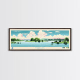 Lake Kuhn Indiana Framed Canvas Print, Panoramic Wall Art, Midcentury Modern, Pop Art, Lake House Decor, Travel Poster, Bedroom Art