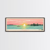 Lake Manitoba Manitoba Framed Canvas Print, Panoramic Wall Art, Midcentury Modern, Pop Art, Bedroom Art, Travel Poster, Lake House Decor