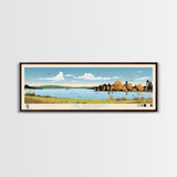 Lake Massapoag Massachusetts Framed Canvas Print, Panoramic Wall Art, Midcentury Modern, Pop Art, Living Room Decor, Travel Poster