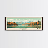 Lake McDonald Montana Framed Canvas Print, Panoramic Wall Art, Midcentury Modern, Pop Art, Living Room Decor, Travel Poster